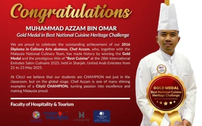 Winner of the Best Cuisine award and a proud alumnus of City University Malaysia (Class of 2016, Diploma in Culinary Arts)